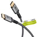goobay plus series - DisplayPort cable - DisplayPort (M) to DisplayPort (M) - DisplayPort 2.0  /  DisplayPort 2.1 - 1 m - up to 80 Gbps data transfer rate, 8K240Hz support, 16K60Hz (15360x8460) support (DSC) - sharkskin grey
