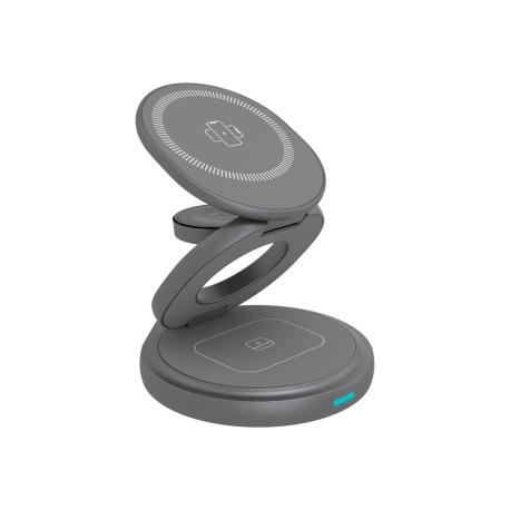 ICY BOX IB-SH101-CH - Wireless charging stand - 3-in-1 + AC power adapter - 15 Watt - 3 A - PD, QC - anthracite, grey - 0