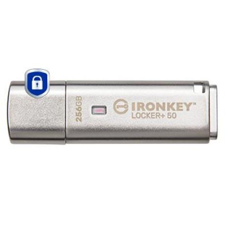 Kingston IronKey Locker+ 50 - USB flash drive - encrypted - 256 GB - USB 3.2 Gen 1 - TAA Compliant - 5