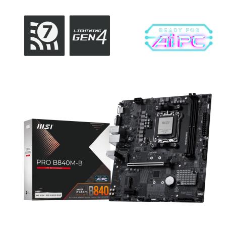 MSI PRO B840M-B - Motherboard - micro ATX - Socket AM5 - AMD B840 Chipset - USB 3.2 Gen 2, USB 3.2 Gen 1, USB-C 3.2 Gen 1 - 2.5 Gigabit LAN - onboard graphics (CPU required) - HD Audio (8-channel) - 0