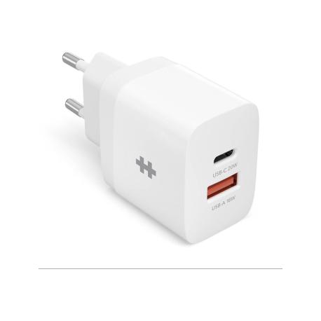 HyperJuice - Power adapter - 20 Watt - PD - 2 output connectors (USB, 24 pin USB-C) - white - Europe - 7