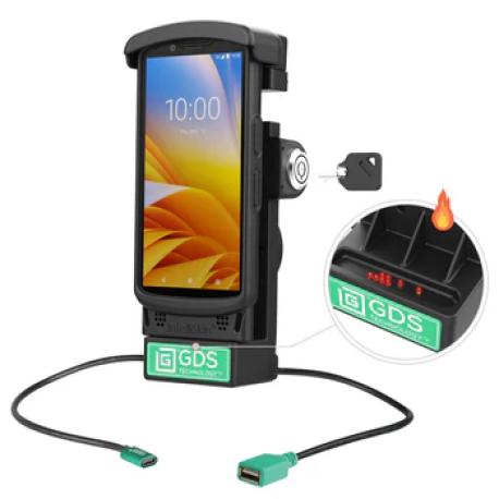 RAM Mounts GDS Holder (Key-Locking) for Zebra TC2x & TC5x Series in IntelliSkin Protective Sleeve - Heated Pogo-Pins - USB-C & U - 0