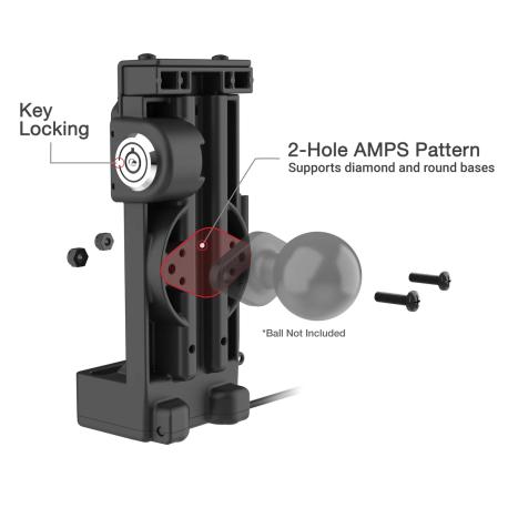 RAM Mounts GDS Uni-Conn Spring Loaded Charging Dock With Key-Locking - 2-Hole AMPS Pattern - USB-C Connector - Screw-Set - 1