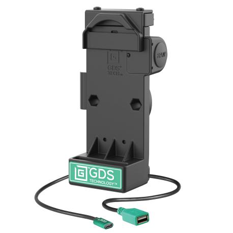 RAM Mounts GDS Uni-Conn Spring Loaded Charging Dock - 2-Hole AMPS Pattern - USB-C & USB-A Connector - Screw-Set - 0