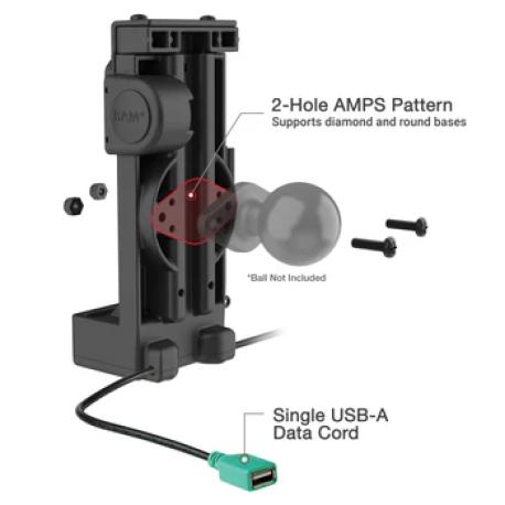 RAM Mounts GDS Uni-Conn Spring Loaded Charging Dock - 2-Hole AMPS Pattern - USB-C & USB-A Connector - Screw-Set - 1
