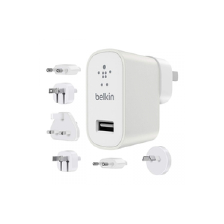 Belkin Global Travel Kit - Power adapter - 12 Watt - 2.4 A (USB (power only)) - white - 0