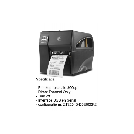 Zebra ZT220 - Label printer - direct thermal - Roll (11.4 cm) - 300 dpi - up to 152 mm / sec - USB, serial - 5