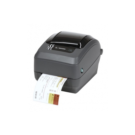 Zebra GX Series GX430t - Label printer - direct thermal  /  thermal transfer - Roll (10.8cm) - 300 dpi - up to 102 mm / sec - USB, LAN, serial - cutter - 0