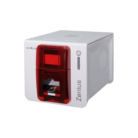 Evolis Zenius Expert Line - Plastic card printer - colour - dye sublimation / thermal transfer - CR-80 Card (85.6 x 54 mm) - 300 dpi - up to 500 cards / hour (mono)  /  up to 150 cards / hour (colour) - capacity: 50 cards - USB, LAN - fire red - 0