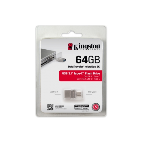 Kingston USB flash memory 64GB DT microDuo 3C, USB 3.0/3.1 + Type-C flash drive