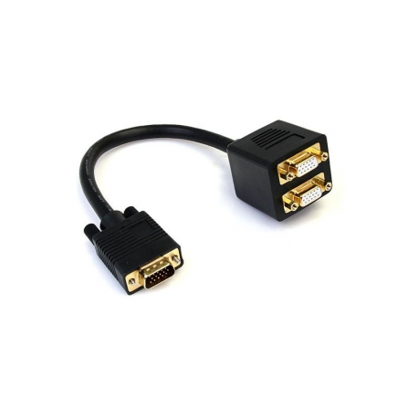 StarTech.com 1 ft. VGA to VGA Splitter Cable - M / F Dual Monitor Video Cable Splitter (VGASPL1VV) - VGA splitter - HD-15 (VGA) (M) to HD-15 (VGA) (F) - 30 cm - black - for P / N: DP2VGAMM6, DP2VGAMM6B, HD2VGAMM6, MXT101MM - 1