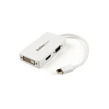 StarTech.com Travel A / V Adapter: 3-in-1 Mini DisplayPort to VGA DVI or HDMI Converter - White (MDP2VGDVHDW) - Video converter - DisplayPort - DVI, HDMI, VGA - white - for Apple MacBook Air; MacBook Pro - 3