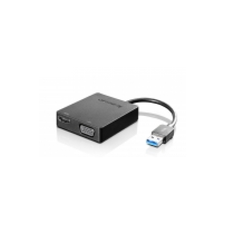 Lenovo Universal USB 3.0 to VGA / HDMI Adapter - External video adapter - USB 3.0 - HDMI, VGA - for ThinkBook 14s Yoga G2 IAP; ThinkPad E14 Gen 4; L13 Yoga Gen 3; P1 Gen 5; T14s Gen 3 - 0