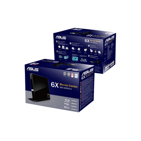ASUS SBC-06D2X-U - Disk drive - DVD±RW (±R DL)  /  DVD-RAM  /  BD-ROM - 6x - USB 2.0 - external - black - 3