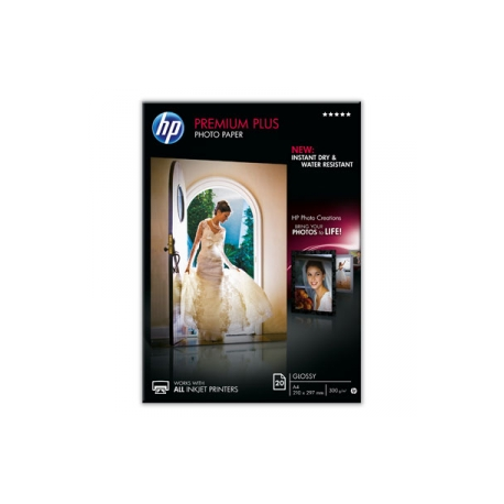 HP Premium Plus Photo Paper - Glossy - A4 (210 x 297 mm) - 300 g / m² - 20 sheet(s) photo paper - for ENVY 50XX; ENVY Inspire 7255, 79XX; Officejet 52XX, 80XX; Photosmart B110, Wireless B110 - 0