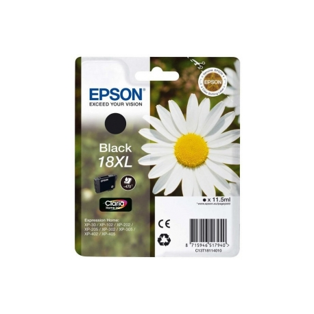 Epson 18XL - 11.5 ml - XL - black - original - ink cartridge - for Expression Home XP-212, 215, 225, 312, 315, 322, 325, 412, 415, 422, 425 - 1