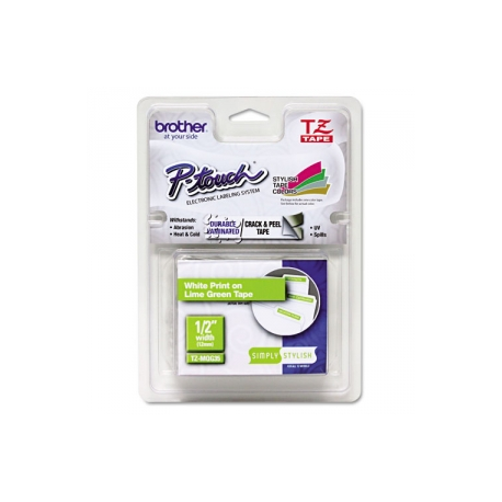 Brother TZe-MQG35 - Standard adhesive - white on lime green - Roll (1.2 cm x 5 m) 1 cassette(s) laminated tape - for Brother PT-D210, D600, H110; P-Touch PT-1880, D200, D450, E110, E550, E800, H110, P900 - 0