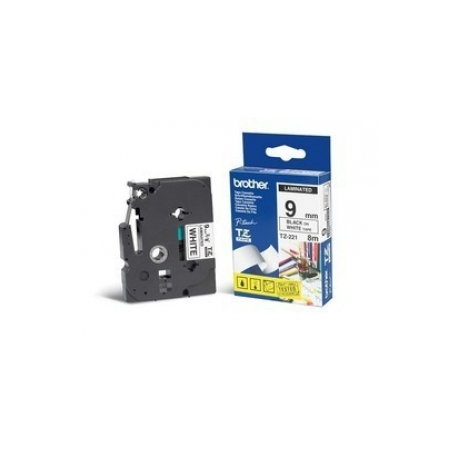 Brother TZe-221 - Standard adhesive - black on white - Roll (0.9 cm x 8 m) 1 cassette(s) laminated tape - for Brother PT-D210, D600, H110; P-Touch PT-1005, 1880, E800, H110; P-Touch Cube Plus PT-P710 - 0