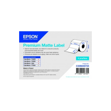 Epson Premium - Matte - permanent acrylic adhesive - 76 x 127 mm 5760 label(s) (6 roll(s) x 960) die cut labels - for ColorWorks C7500, C7500G, CW-C6000Ae, CW-C6000Pe, TM-C7500 - 0