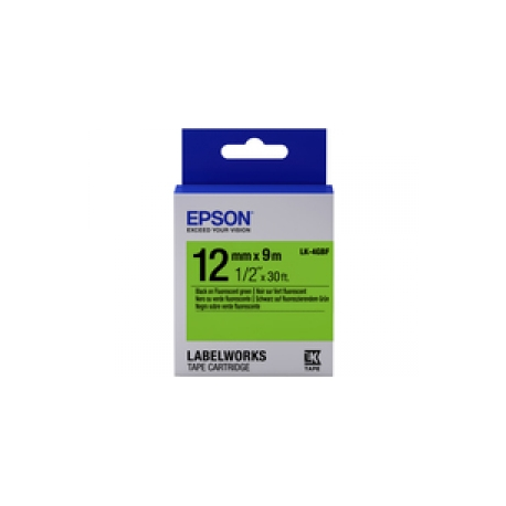 Epson LabelWorks LK-4GBF - Black on green - Roll (1.2 cm x 9 m) 1 cassette(s) label tape - for LabelWorks LW-1000, 300, 400, 600, 700, 900, K400, Z5000, Z5010, Z700, Z710, Z900 - 0