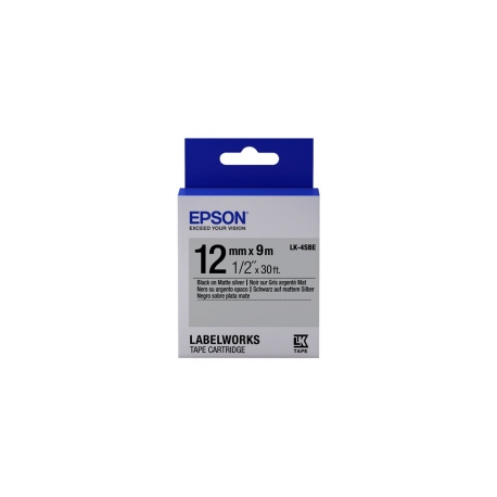 Epson LabelWorks LK-4SBE - Black on matte silver - Roll (1.2 cm x 2.9 m) 1 cassette(s) label tape - for LabelWorks LW-1000, 300, 400, 600, 700, 900, K400, Z5000, Z5010, Z700, Z710, Z900 - 1