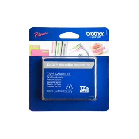 Brother TZe-MQL35 - Matte - white on light gray - Roll (1.2 cm x 5 m) 1 cassette(s) laminated tape - for Brother PT-D210, D600, H110; P-Touch PT-1005, 1010, D450, D800, H110, P300, P900, P950 - 0