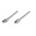 Manhattan USB-A to USB-B Cable, 5m, Male to Male, Translucent Silver, 480 Mbps (USB 2.0), Hi-Speed USB, Lifetime Warranty, Polybag - USB cable - USB (M) to USB Type B (M) - USB 2.0 - 5 m - molded - translucent silver