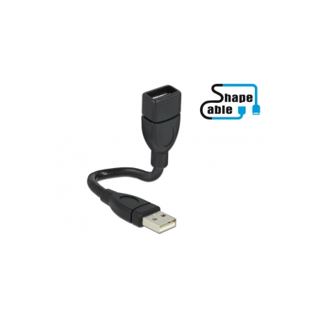 DeLOCK ShapeCable - USB extension cable - USB (F) to USB (M) - 15 cm - black - 0