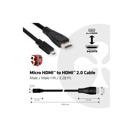 Club 3D CAC-1351 - HDMI cable - micro HDMI male to HDMI male - 1 m - 4K support - 5