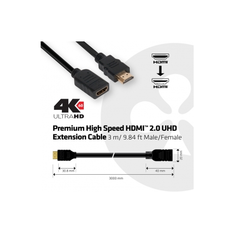 Club 3D CAC-1321 - HDMI extension cable - HDMI male to HDMI female - 3 m - 4K support - 5