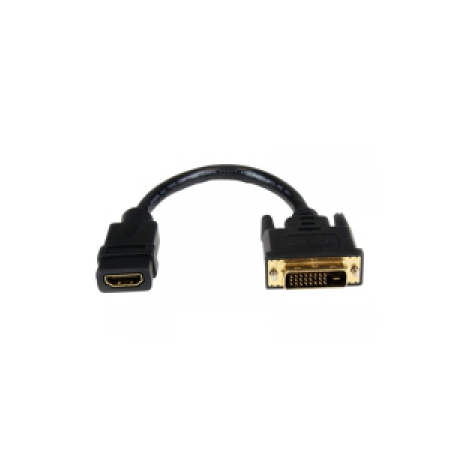 StarTech.com 8in HDMI to DVI-D Video Cable Adapter - HDMI Female to DVI Male - HDMI to DVI Dongle Adapter Cable (HDDVIFM8IN) - Adapter - HDMI female to DVI-D male - 20.32 cm - shielded - black - for P / N: CDP2HDMM2MB, DP2HDMM2MB, HDDVIMM3, HDMM1MP, HDMM2MP, HDMM3MP, HDPMM50, MDP2HDMM2MB - 0