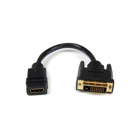 StarTech.com 8in HDMI to DVI-D Video Cable Adapter - HDMI Female to DVI Male - HDMI to DVI Dongle Adapter Cable (HDDVIFM8IN) - Adapter - HDMI female to DVI-D male - 20.32 cm - shielded - black - for P / N: CDP2HDMM2MB, DP2HDMM2MB, HDDVIMM3, HDMM1MP, HDMM2MP, HDMM3MP, HDPMM50, MDP2HDMM2MB - 4