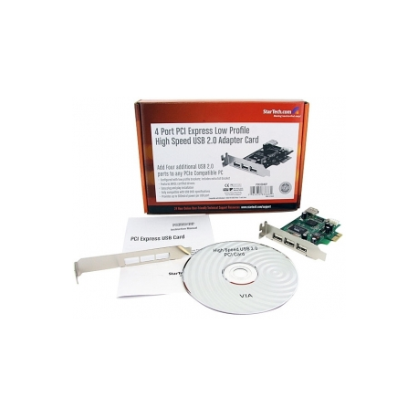 StarTech.com 4 Port PCI Express Low Profile High Speed USB Card - PCIe USB 2.0 Card - PCI-E USB 2.0 Card (PEXUSB4DP) - USB adapter - PCIe low profile - USB, USB 2.0 - 4 ports - for P / N: ST4200MINI2 - 4