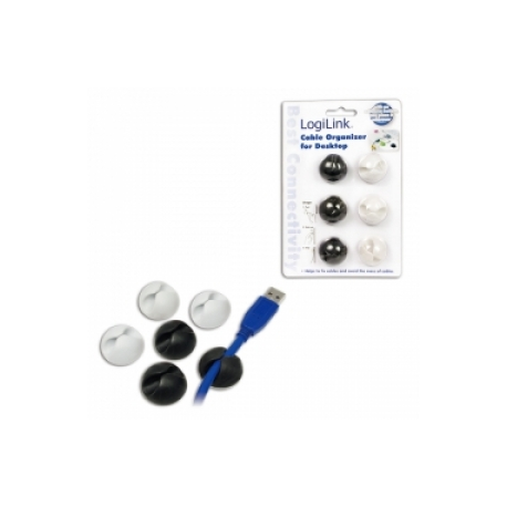 LogiLink - Cable organizer - black - with 3 white cable organisers (pack of 3) - 0