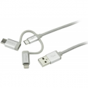 StarTech.com USB Multi Charging Cable - 3.3 ft  /  1m - Lightning  /  USB-C  /  Micro-USB - Braided - MFi Certified - USB 2.0 - 3 in 1 Charging (LTCUB1MGR) - USB cable - USB (M) to Micro-USB Type B, Lightning, USB-C (M) - 1 m - silver